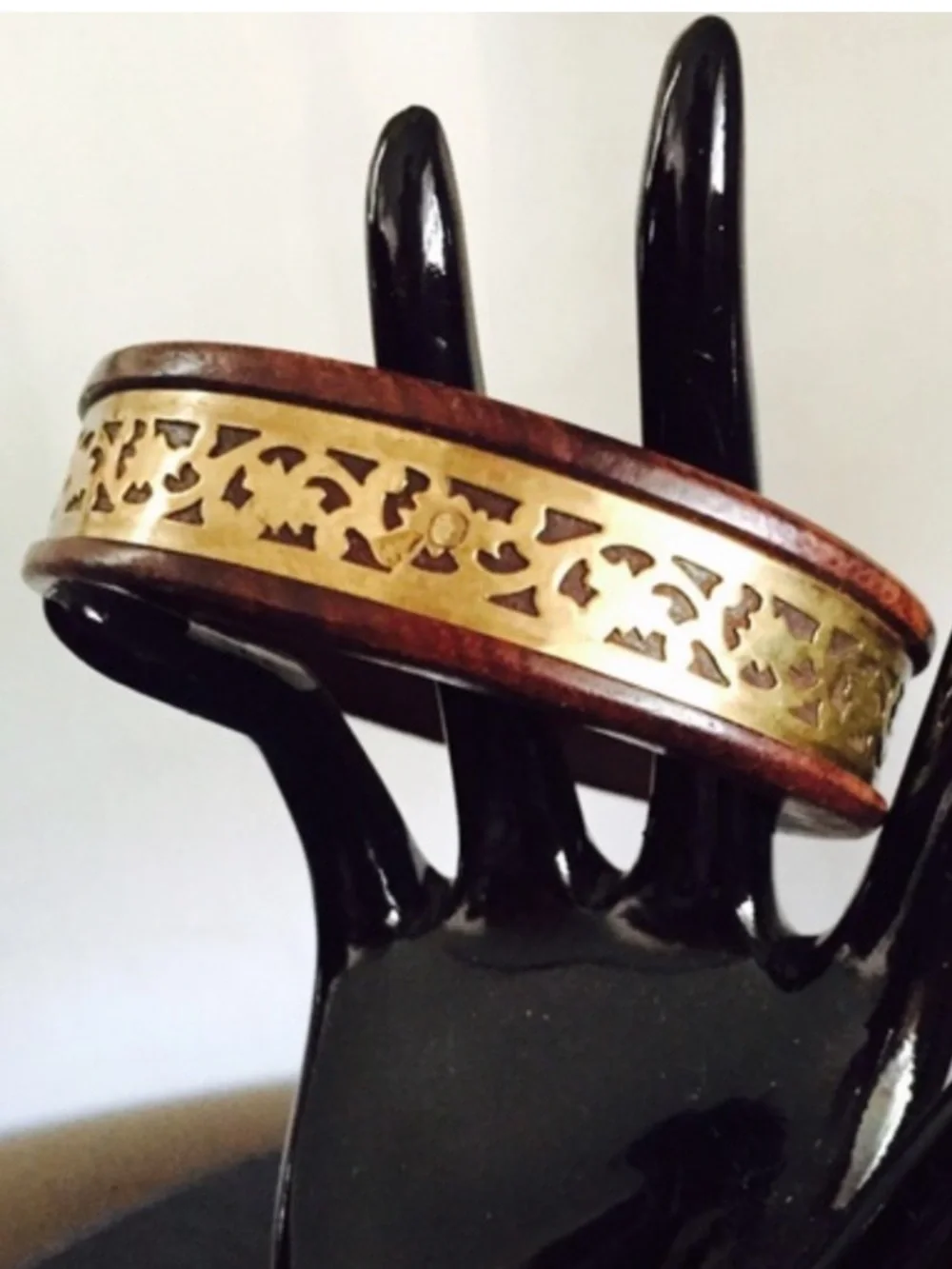 Vintage Wood and Brass Bangle Bracelet